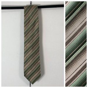 Van Heusen Green Brown Tan Striped Men's 100% Silk Necktie Retro